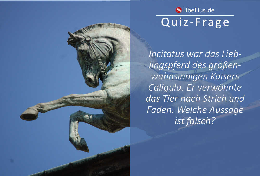Incitatus war das Lieblingspferd des größenwahnsinnigen römischen Kaisers Caligula. Er verwöhnte das Rennpferd nach Strich und Faden. Welche Aussage ist falsch?
