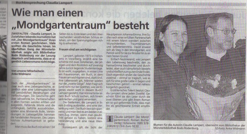 Rezension "Der Mondgartentraum" in einer Zeitung